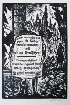  1933-1938 (Buy only German). Signed and dated 1943 This image cut in 1943 refers to the anti Jewish Propaganda and atrocities during this period. 