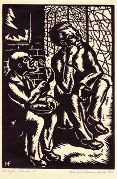  Hunger Strike 2. Signed and dated 1943 The artist is steadfast in his hunger strike while a fellow prisoner gives in and accepts food. 