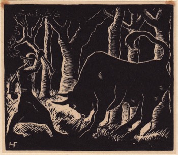  THE RABBI AND THE BULL 1923. Illustration of a fairy tale. W.E. 3.58 x 4.4 ins. 93 x 107 mm. Trimmed. Signed. 
