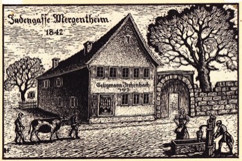  GRANDFATHERS BIRTHPLACE 1950. MERGENTHEIM. After a sketch by the artist at the age of nine. W.E. 108 x 164 mm. 