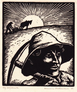  FARM WORKER c. 1933. Signed and dated. W.E. 121 x 105 mm. 